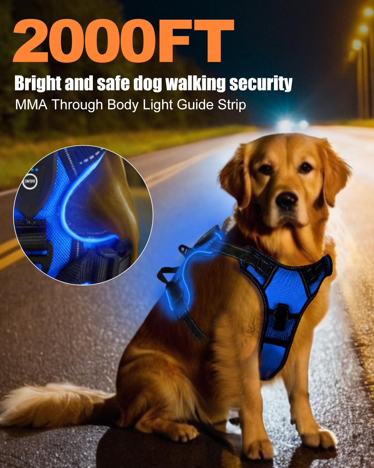 Villabliss Light Up Dog Harness - Led Dog Harness Rechargeable For Night Walking, Three Lighting Modes, Flashing For More Than 2